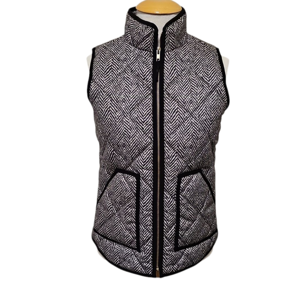 J. Crew Black and Tan Quilted Vest with High Collar